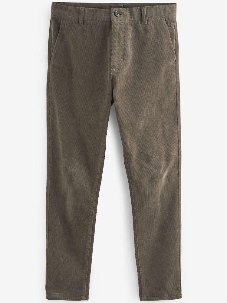 Brązowy - Slim Fit Corduroy Chino Trousers - Image 6 of 9