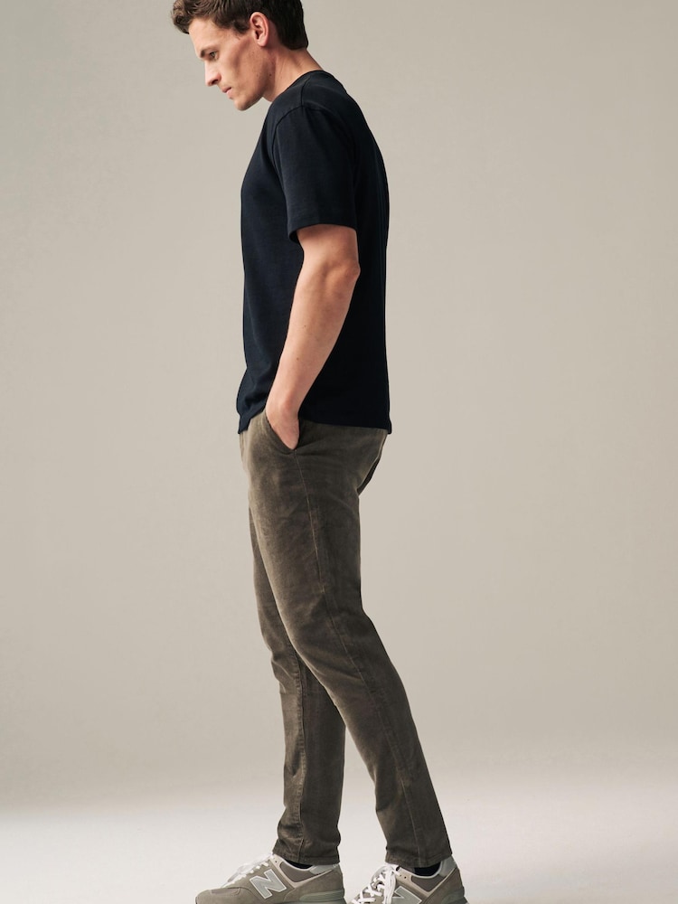 Brązowy - Slim Fit Corduroy Chino Trousers - Image 3 of 9