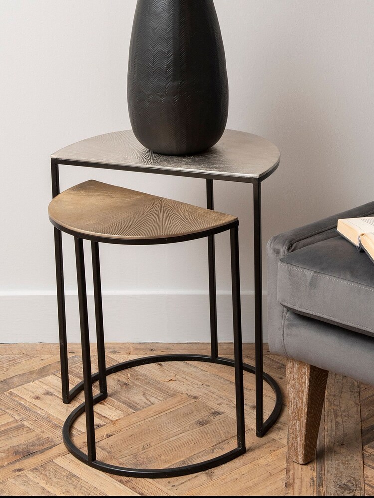 Libra Interiors Silver Set of 2 Starburst Side Tables - Image 1 of 3