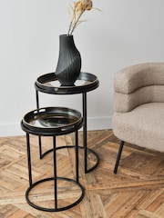 Libra Interiors Black Set Of 2 Gold Swirl Design Tray Tables - Image 1 of 3