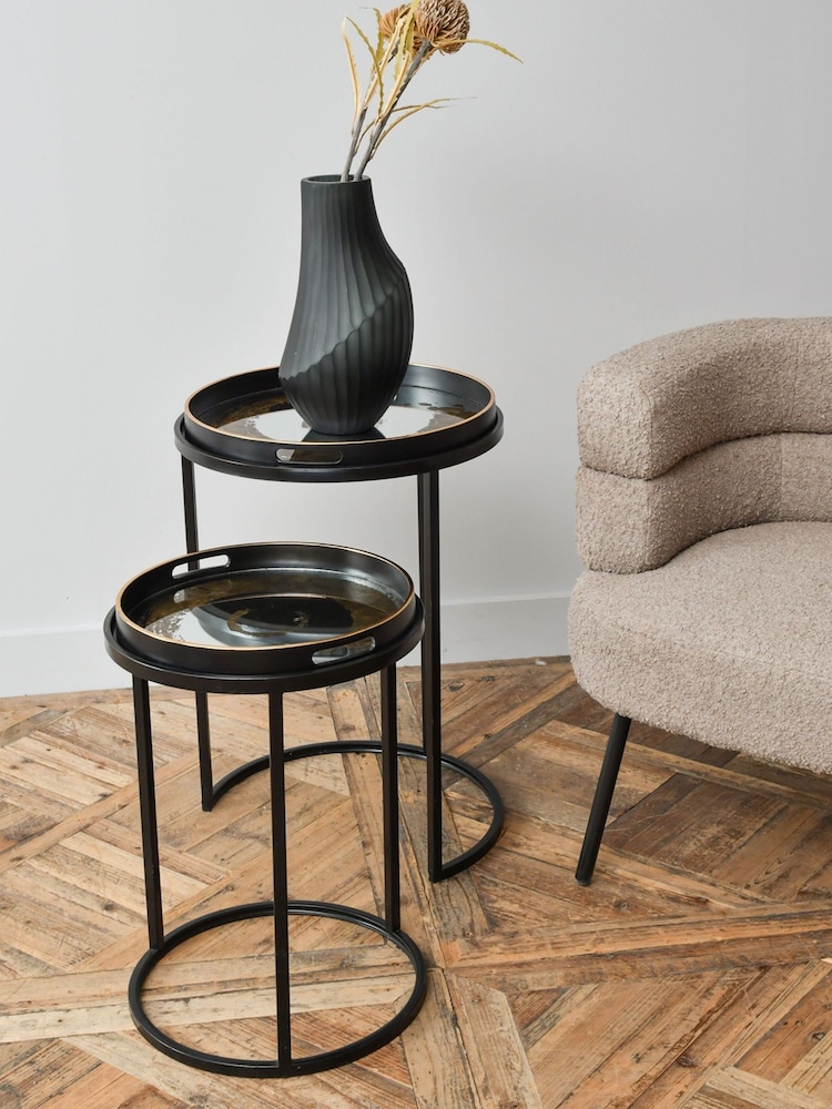 Libra Interiors Black Set Of 2 Gold Swirl Design Tray Tables - Image 1 of 3