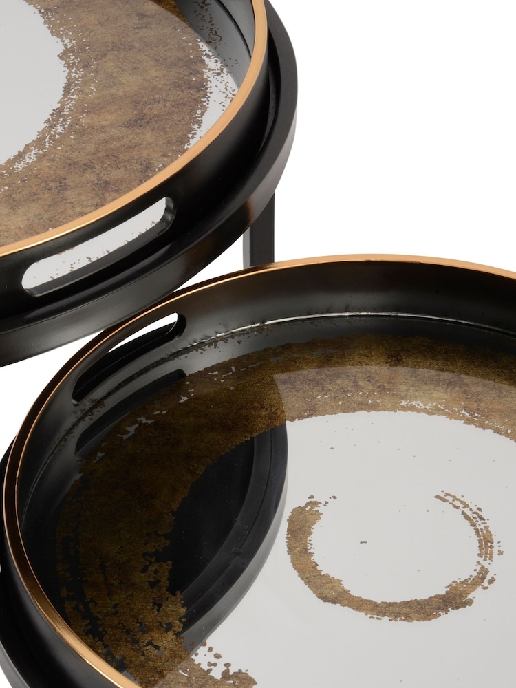 Libra Interiors Black Set Of 2 Gold Swirl Design Tray Tables - Image 3 of 3