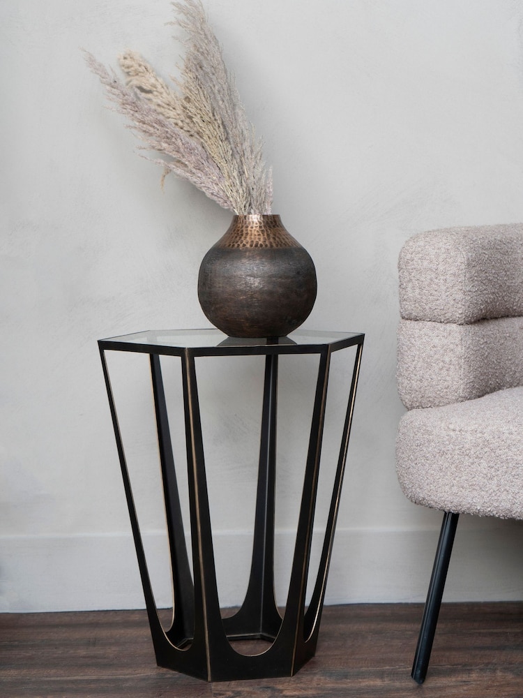 Libra Interiors Bronze Catalan Gilded Glass Top Side Table - Image 1 of 2