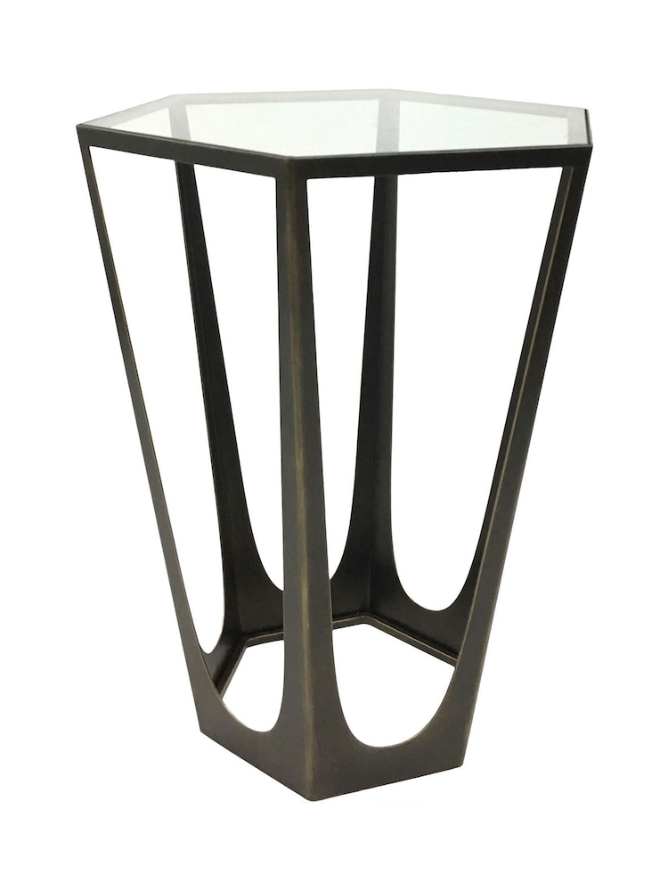 Libra Interiors Bronze Catalan Gilded Glass Top Side Table - Image 2 of 2