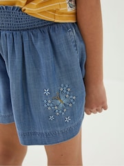 FatFace Blue Embroidered Chambray Flippy Shorts - Image 3 of 4