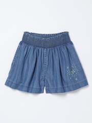 FatFace Blue Embroidered Chambray Flippy Shorts - Image 4 of 4