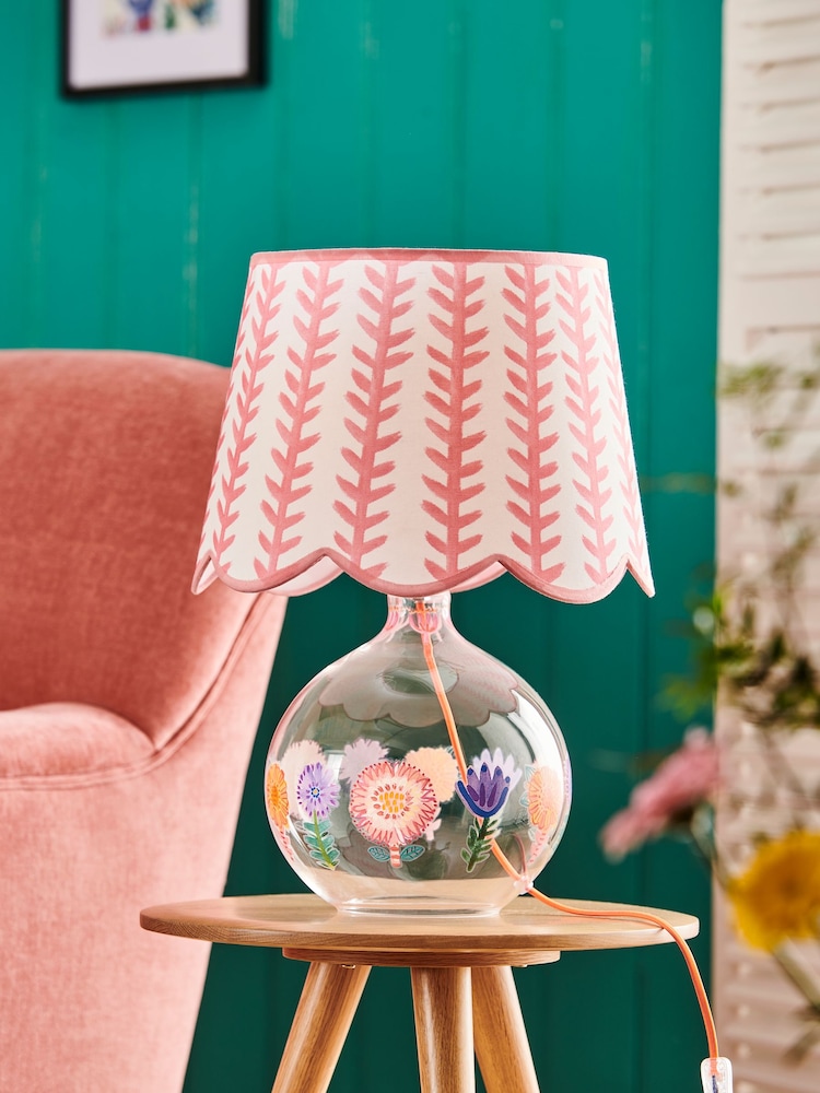 Lucy Tiffney White/Pink Floral Glass Table Lamp - Image 1 of 5