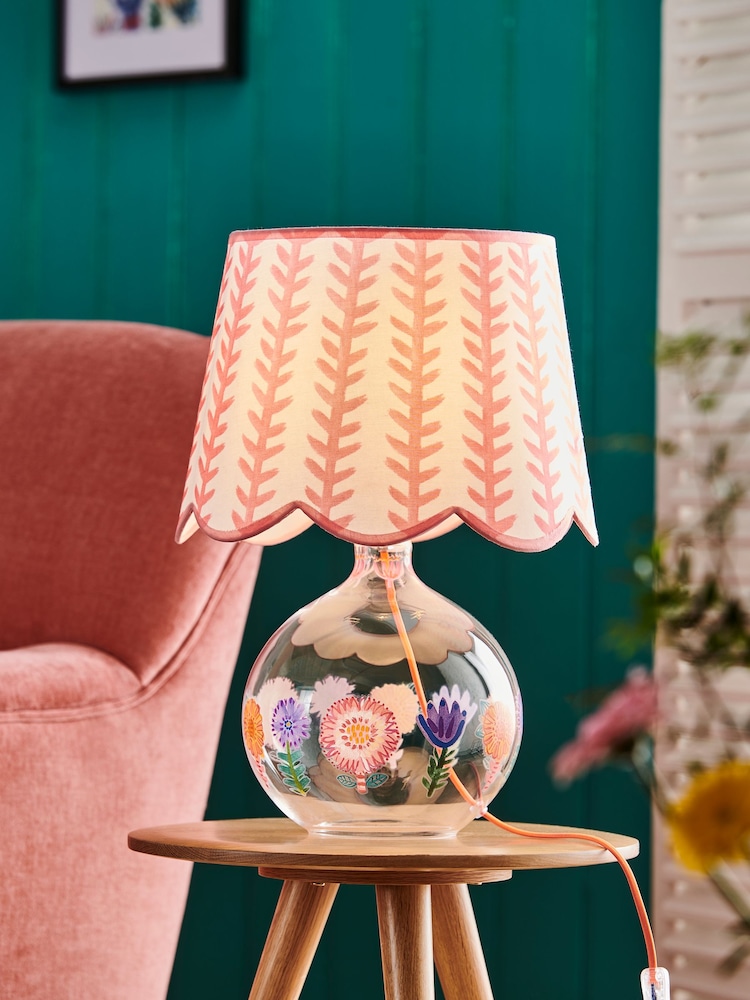 Lucy Tiffney White/Pink Floral Glass Table Lamp - Image 2 of 5