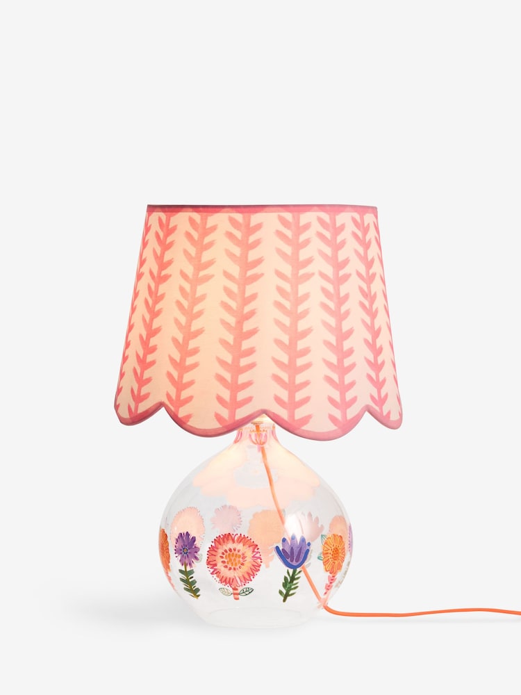 Lucy Tiffney White/Pink Floral Glass Table Lamp - Image 5 of 5