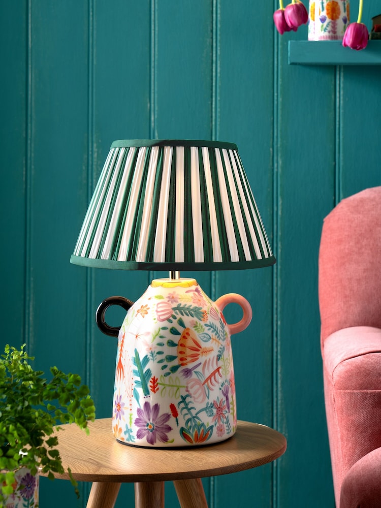 Lucy Tiffney Pink/White Floral Print Ceramic Table Lamp - Image 2 of 7