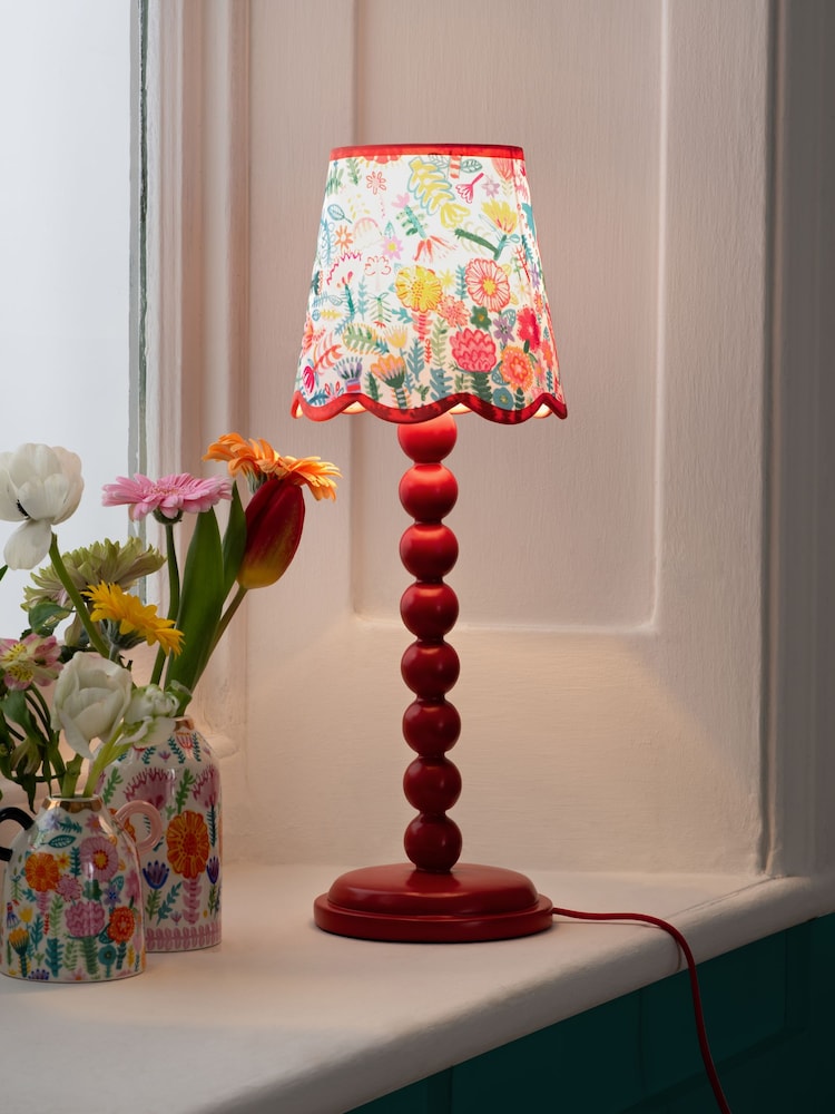 Lucy Tiffney Red/Pink Floral Bobbin Table Lamp - Image 2 of 5