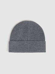 Reiss Charcoal Chaise Merino Wool Ribbed Beanie Hat - Image 3 of 4