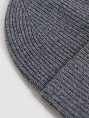 Reiss Charcoal Chaise Merino Wool Ribbed Beanie Hat - Image 4 of 4