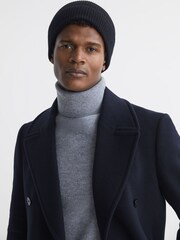 Reiss Navy Chaise Merino Wool Ribbed Beanie Hat - Image 2 of 4