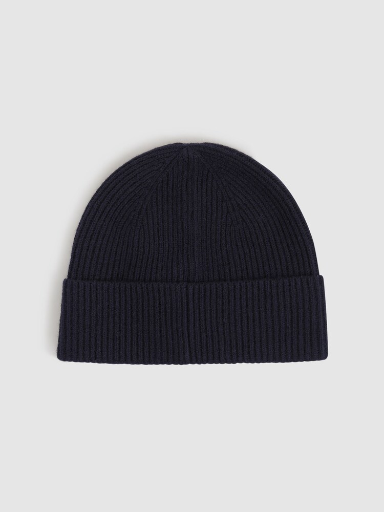 Reiss Navy Chaise Merino Wool Ribbed Beanie Hat - Image 3 of 4