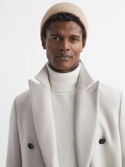 Reiss Camel Chaise Merino Wool Ribbed Beanie Hat - Image 2 of 5