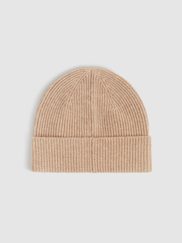 Reiss Camel Chaise Merino Wool Ribbed Beanie Hat - Image 4 of 5