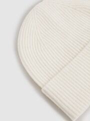 Reiss Ecru Chaise Merino Wool Ribbed Beanie Hat - Image 2 of 4