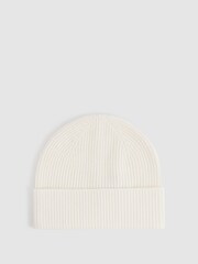 Reiss Ecru Chaise Merino Wool Ribbed Beanie Hat - Image 3 of 4