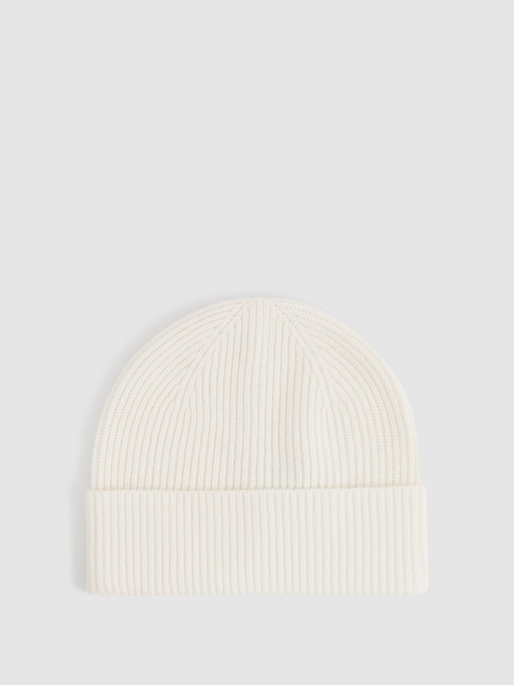 Reiss Ecru Chaise Merino Wool Ribbed Beanie Hat - Image 3 of 4