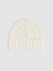 Reiss Ecru Chaise Merino Wool Ribbed Beanie Hat - Image 4 of 4