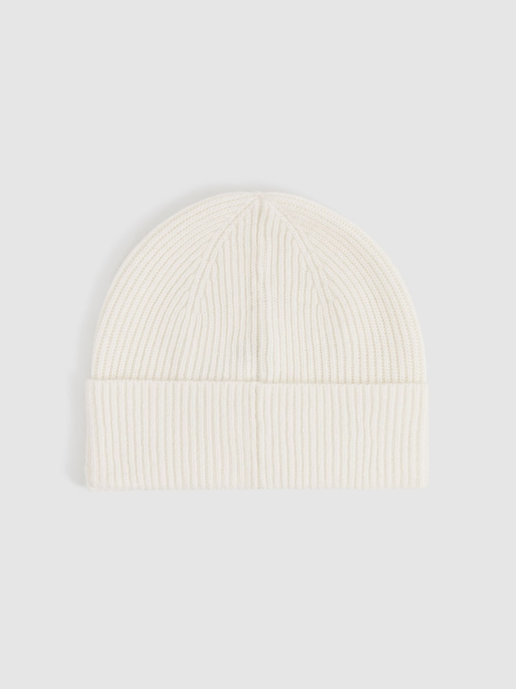 Reiss Ecru Chaise Merino Wool Ribbed Beanie Hat - Image 4 of 4