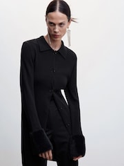 Mango Faux Fur Detail Black Cardigan - Image 1 of 7