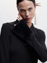 Mango Faux Fur Detail Black Cardigan - Image 4 of 7