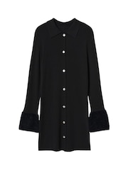 Mango Faux Fur Detail Black Cardigan - Image 5 of 7