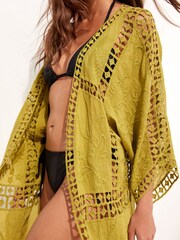 Lime Green Crochet Longline Kimono - Image 3 of 4