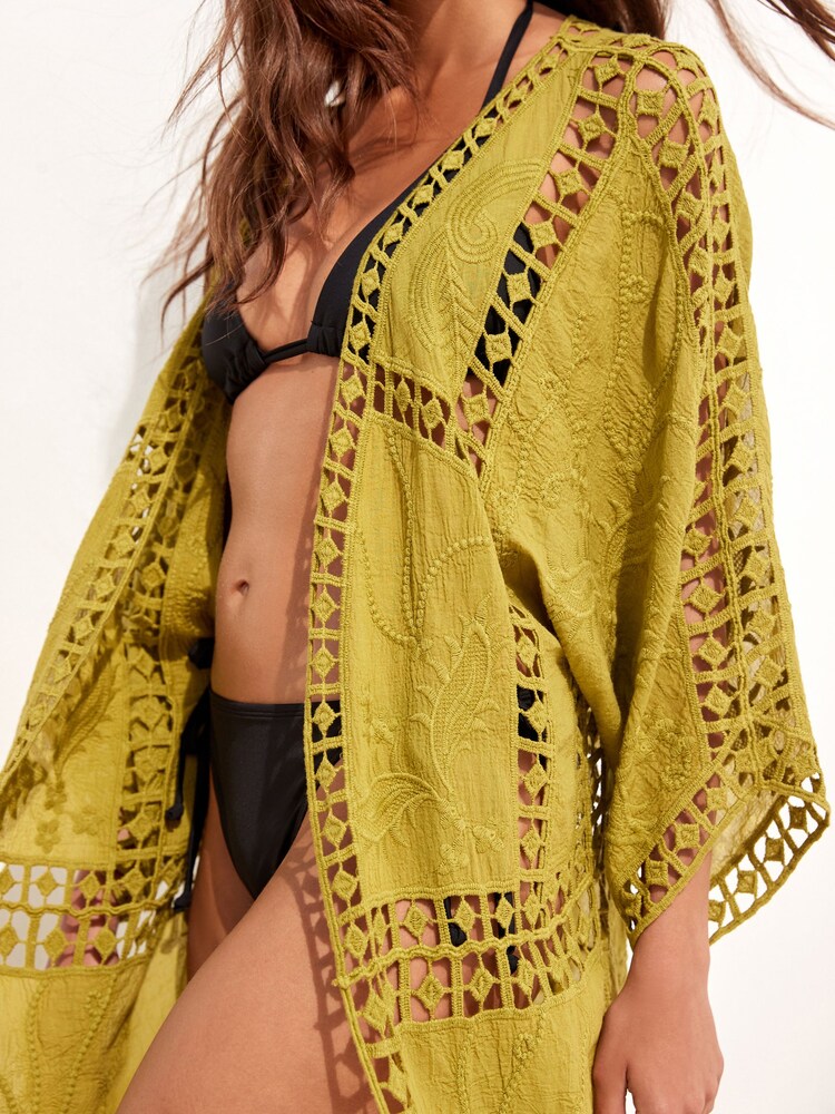 Lime Green Crochet Longline Kimono - Image 3 of 4