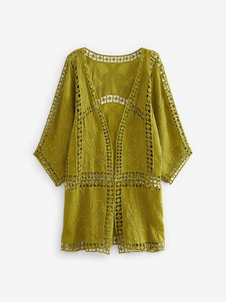 Lime Green Crochet Longline Kimono - Image 4 of 4