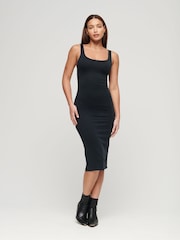 Schwarz - Superdry Midikleid aus Jersey mit eckigem Ausschnitt - Bild 1 von 7