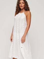 Superdry White Vintage Halter Neck Midi Dress - Image 3 of 5