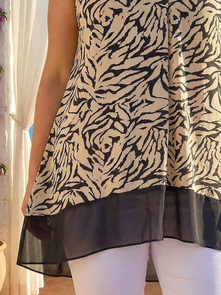 Roman Black Curve Animal Print Chiffon Hem Vest Top - Image 4 of 4