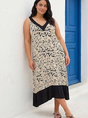 Roman Black Curve Animal Print V-Neck Midi Dress - Image 1 of 4