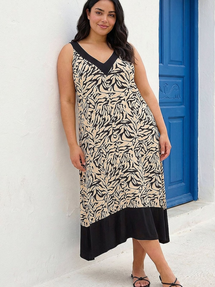 Roman Black Curve Animal Print V-Neck Midi Dress - Image 1 of 4