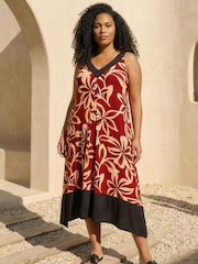 Roman Red Curve Floral Print V-Neck Dress - Image 2 of 4