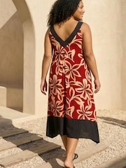 Roman Red Curve Floral Print V-Neck Dress - Image 3 of 4