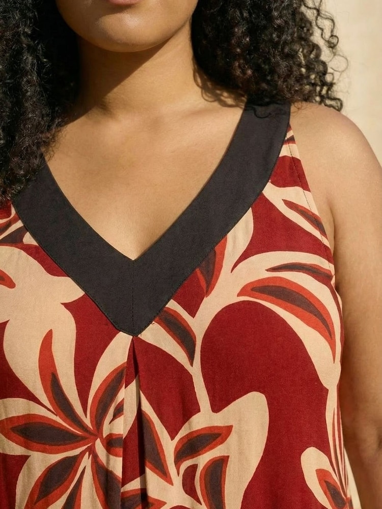 Roman Red Curve Floral Print V-Neck Dress - Image 4 of 4 Roman Red Curve Floral Print V-Neck Dress - Image 4 of 4