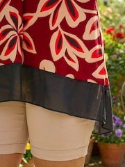 Roman Red Curve Floral Print Chiffon Hem Vest Top - Image 4 of 4