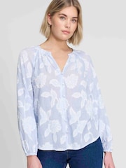 Finery Blue Floral Stripe Ivie Button Through Long Sleeve Blouse - Image 1 of 4