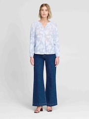Finery Blue Floral Stripe Ivie Button Through Long Sleeve Blouse - Image 2 of 4