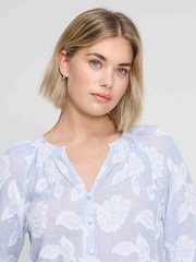 Finery Blue Floral Stripe Ivie Button Through Long Sleeve Blouse - Image 3 of 4