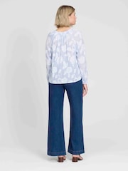 Finery Blue Floral Stripe Ivie Button Through Long Sleeve Blouse - Image 4 of 4