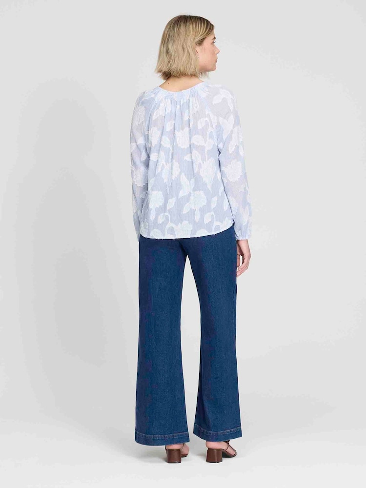 Finery Blue Floral Stripe Ivie Button Through Long Sleeve Blouse - Image 4 of 4 Finery Blue Floral Stripe Ivie Button Through Long Sleeve Blouse - Image 4 of 4