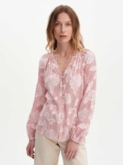 Finery Red Floral Stripe Ivie Button Through Long Sleeve Blouse - Image 1 of 4