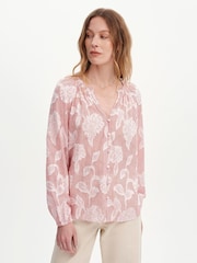 Finery Red Floral Stripe Ivie Button Through Long Sleeve Blouse - Image 2 of 4
