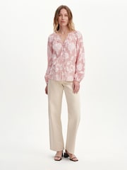 Finery Red Floral Stripe Ivie Button Through Long Sleeve Blouse - Image 3 of 4