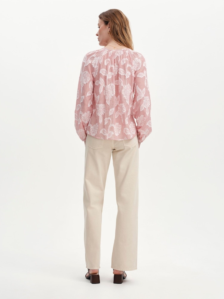 Finery Red Floral Stripe Ivie Button Through Long Sleeve Blouse - Image 4 of 4 Finery Red Floral Stripe Ivie Button Through Long Sleeve Blouse - Image 4 of 4